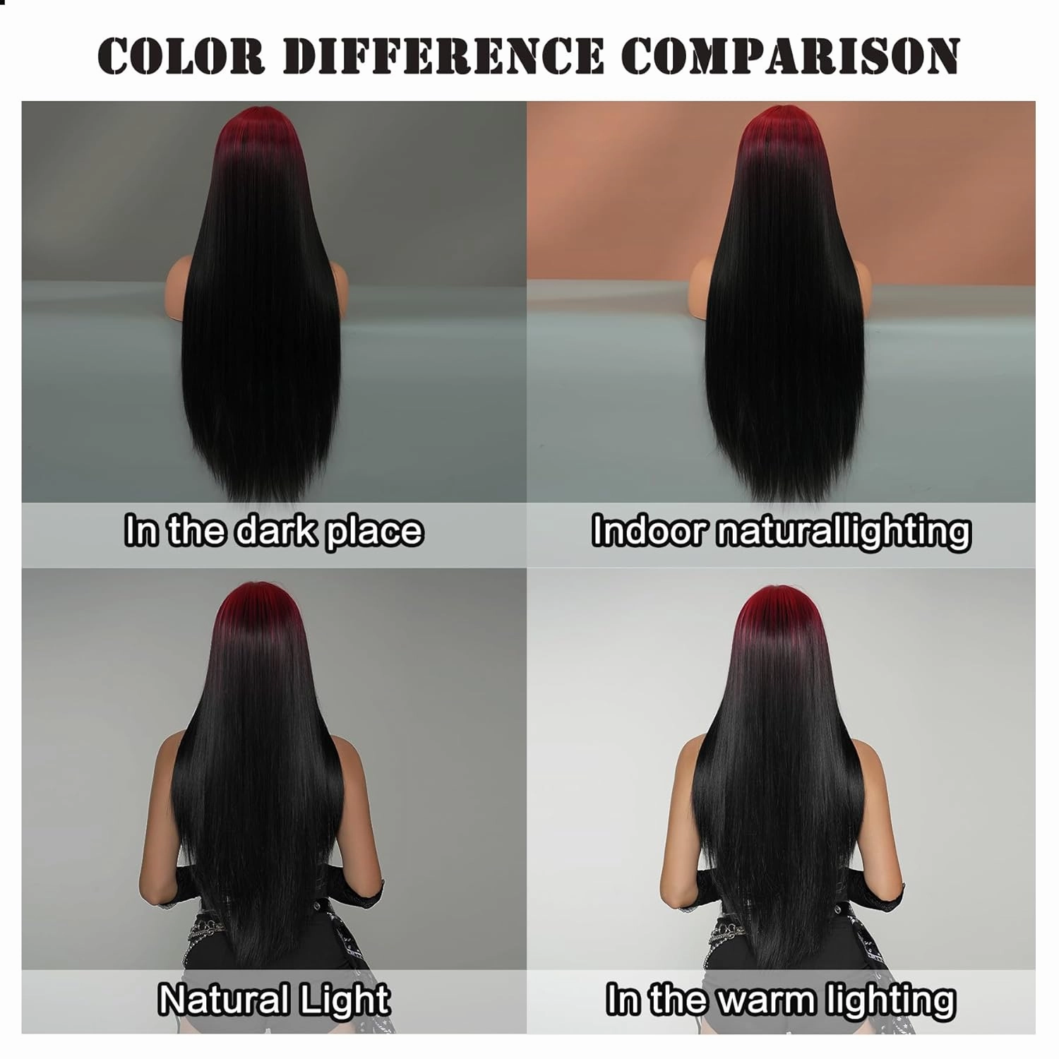 7JHH WIGS 32in Super Long Black Red Ombre Wigs Natural Heat Resistant Fiber Synthetic Layered Straight Natural Black Midlle Part Wigs Women Wigs for Holiday Festival Chrismas Daily Party Daily Used