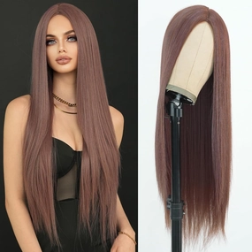 7JHH Wigs 32in Super Long Grey Purple Wigs Natural Heat Resistant Fiber Synthetic Layered Straight Natural Lilac Purple Midlle Part Wigs Women Wigs for Holiday Festival Chrismas Daily Party Daily Used