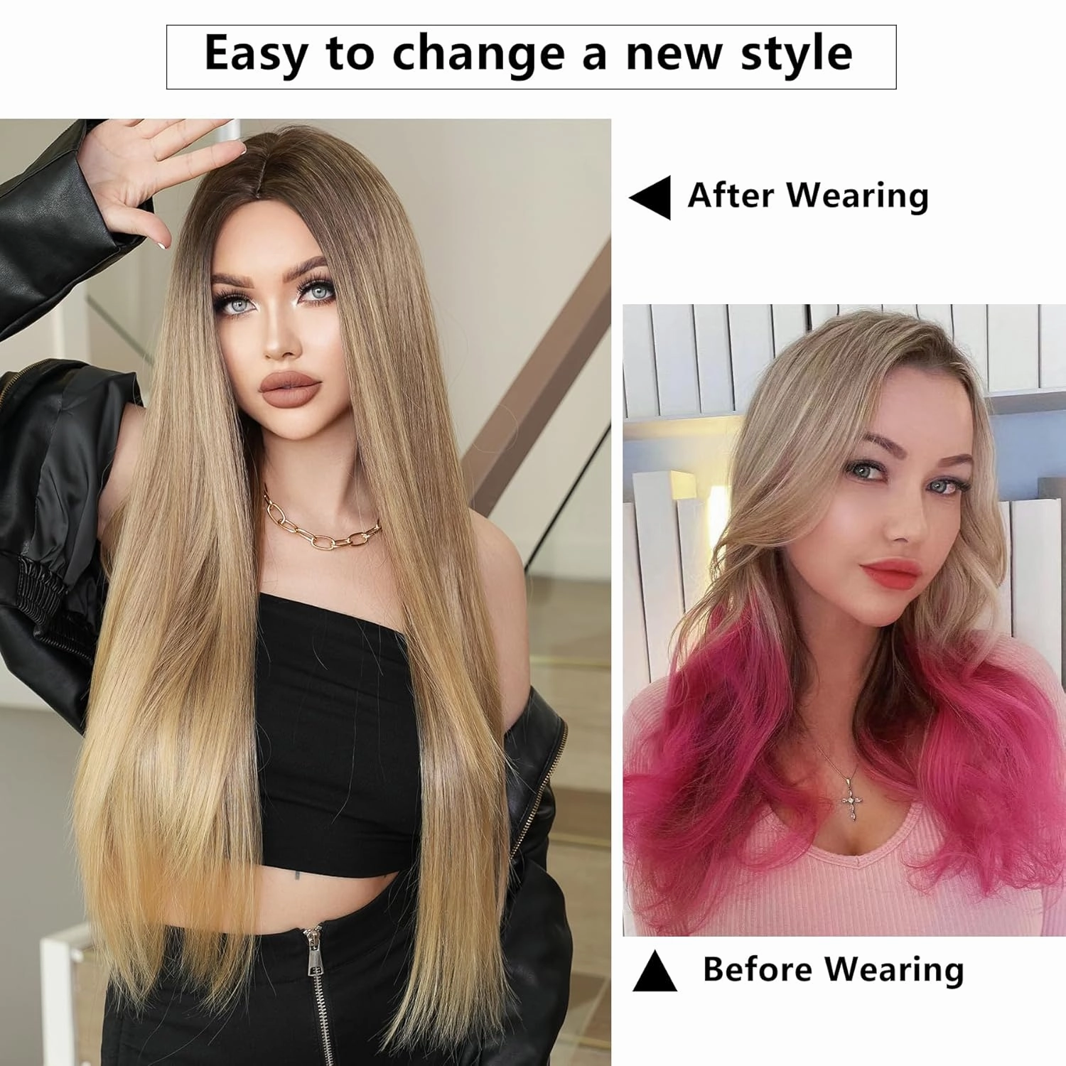 7JHH WIGS Long Blonde Ombre Wigs Natural Heat Resistant Fiber Synthetic Layered Straight Mixed Blonde Wigs with Dark Roots Women Wigs for Holiday Festival Chrismas Daily Party Daily Used