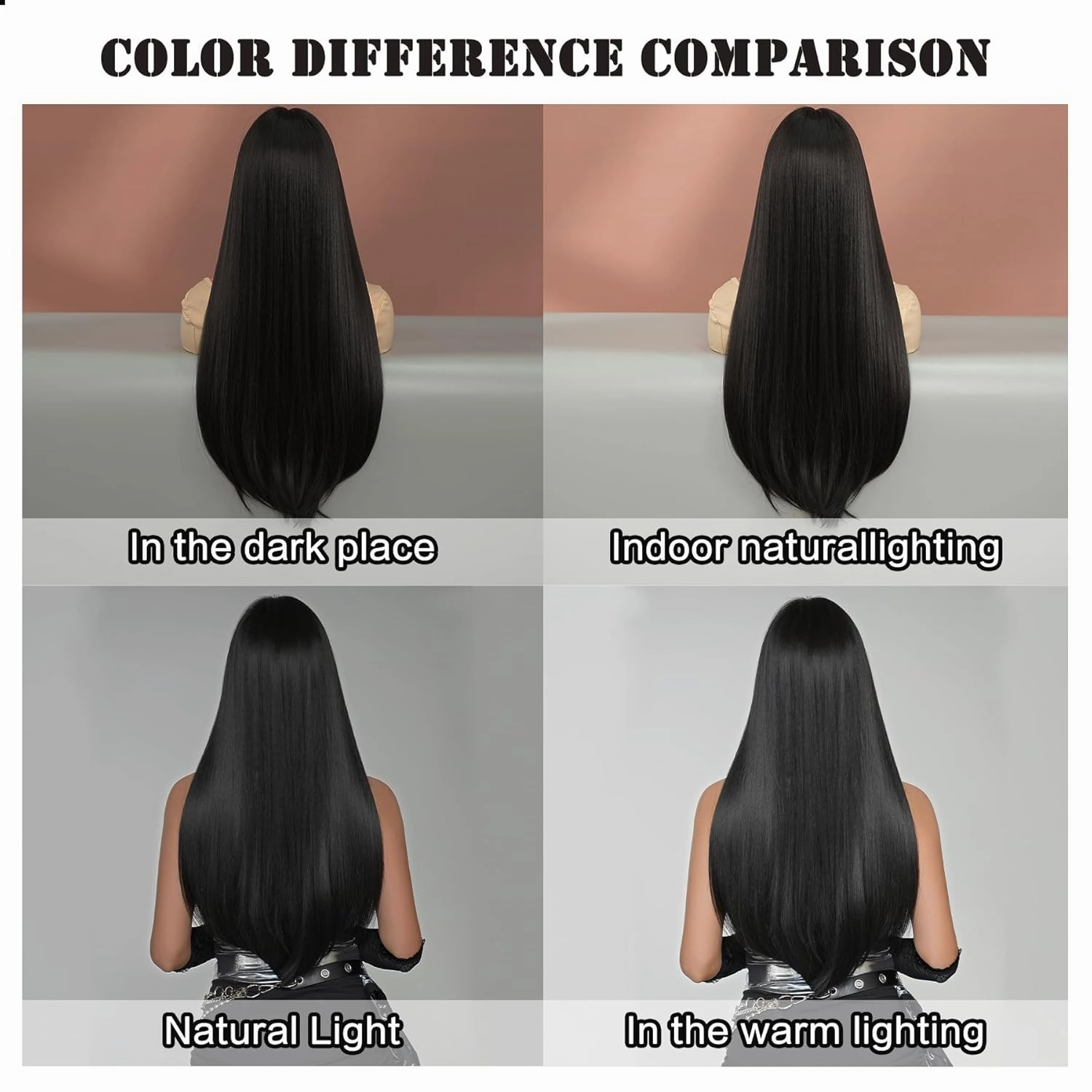 7JHH WIGS Long Straight Natural Black Wig with Bangs 28in Black Wig with Black Roots Natural Heat Resistant Fiber Synthetic Wigs for Women Girls Holiday Festival Chrismas Daily Party Used