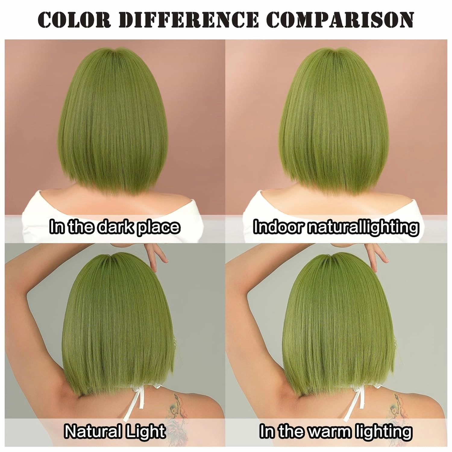 7JHH WIGS Short Straight Wig with Bangs 12in Short Green Bob Wig Synthetic Natural Hair Heat Resistant 150% Density Staight Layered Wig for Women Daily Used