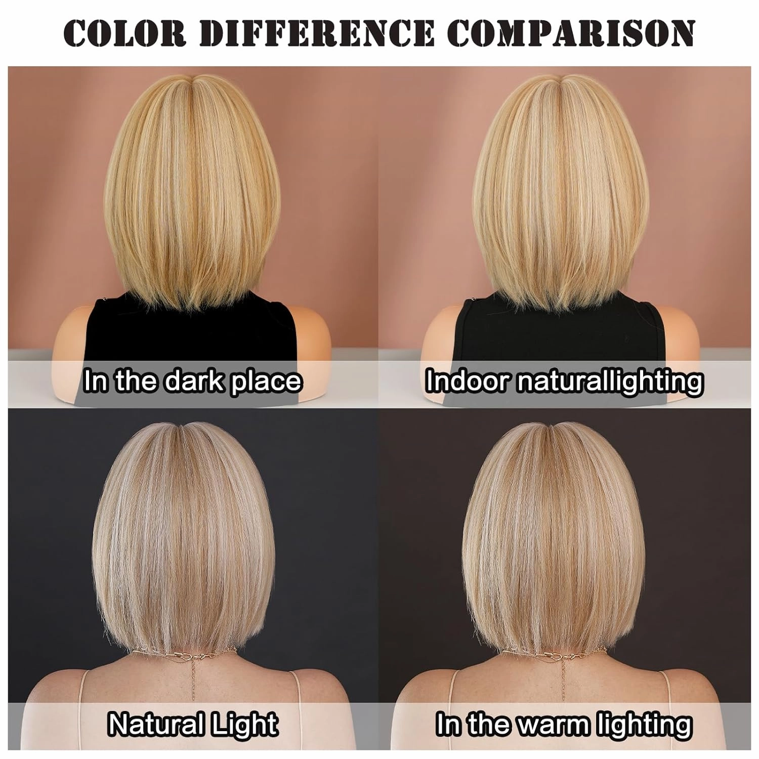 7JHH WIGS Short Straight Wig with Bangs 12in Short Natural Blonde Bob Highlight Wig Synthetic Natural Hair Heat Resistant 150% Density Staight Layered Wig for Women Daily Used