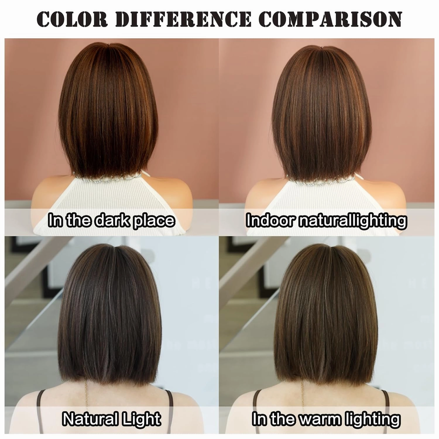 7JHH WIGS Short Straight Wig with Bangs 12in Short Natural Blonde Brown Bob Highlight Wig Synthetic Natural Hair Heat Resistant 150% Density Staight Layered Wig for Women Daily Used