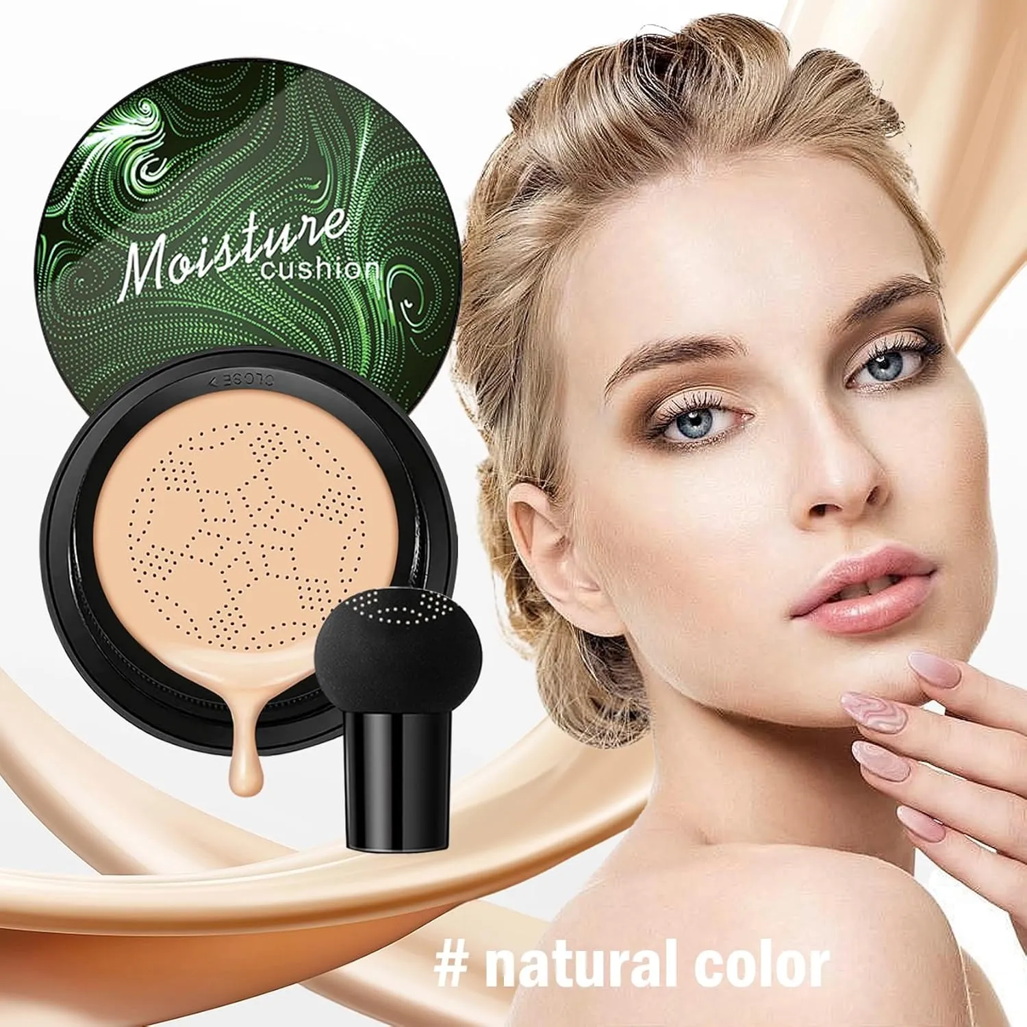 7PCS Mushroom Head Air Cushion CC Cream,Natural BB Cream Foundation Makeup,Moisturizing Colour Change Foundation,Loose Setting Powder Set with Makeup Sponges D