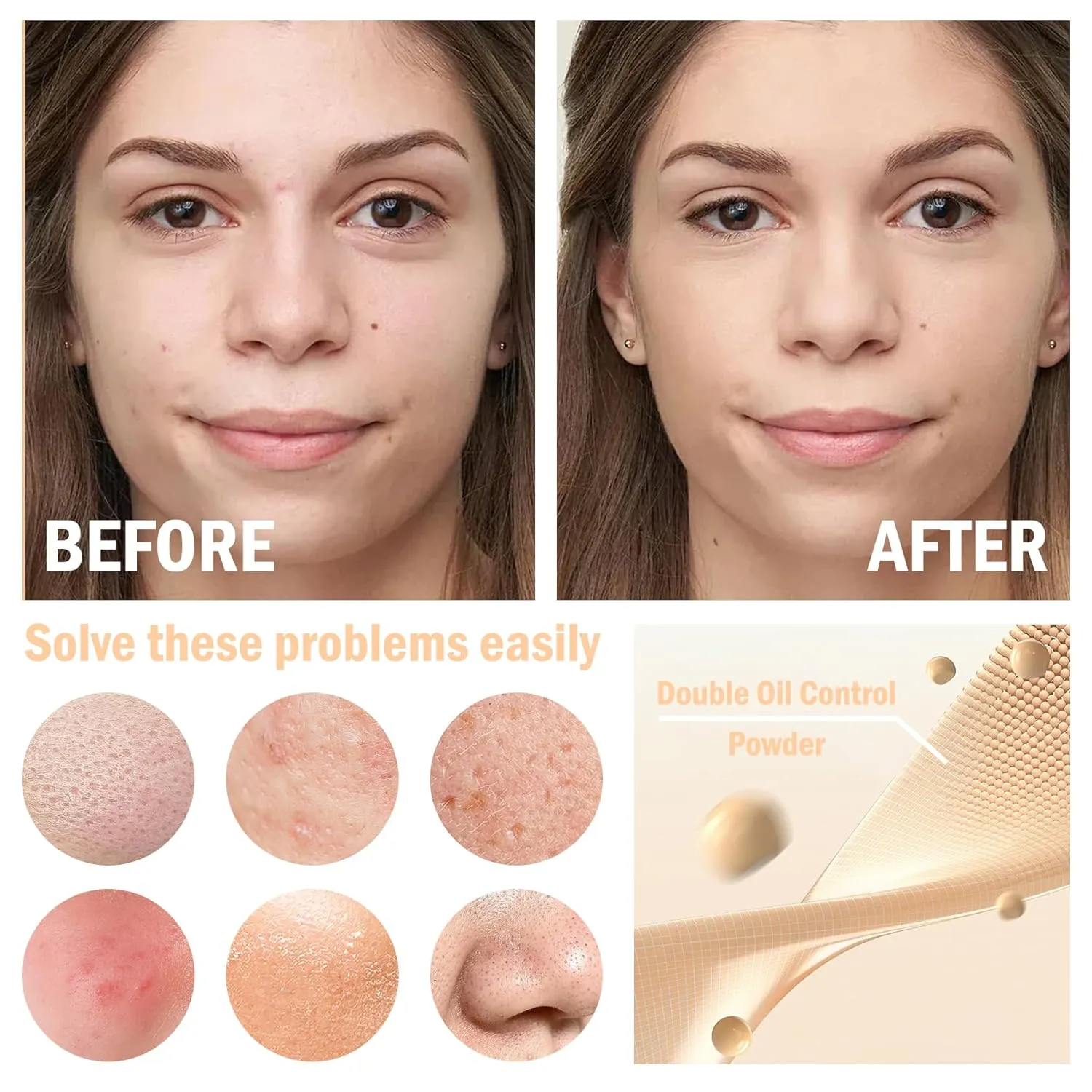 7PCS Mushroom Head Air Cushion CC Cream,Natural BB Cream Foundation Makeup,Moisturizing Colour Change Foundation,Loose Setting Powder Set with Makeup Sponges D