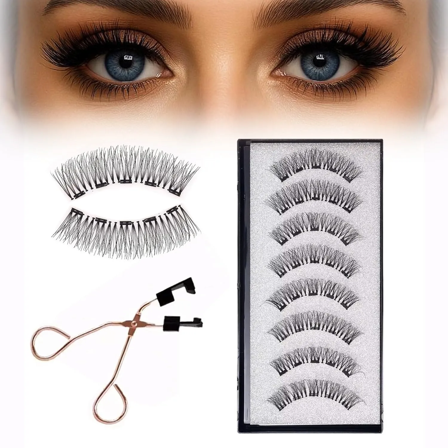 8 Piece Eyelash Magnetic Lashes Kit with Applicator (no glue or eyeliner needed) Reusable Fake Eye Lash DOCLEADIS