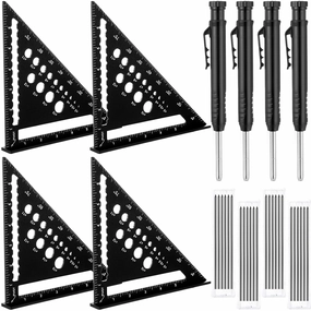 8 Pcs 7 Inch Carpenter Square Set Includes 4 Rafter Square 4 Carpentry Pencil Gift for Fathers Day Multi Purpose Carpenter Tools Measuring Ruler for Woodworking, Engineering, and Construction