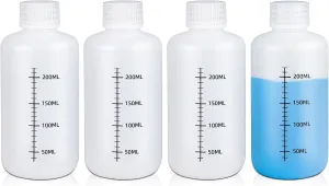 8oz/250ml Narrow Mouth Plastic Bottles with Caps, HDPE Laboratory Grade Graduated Liquid Containers for Reagent Sample Medicine Water Storage (Translucent, 4 Pcs)