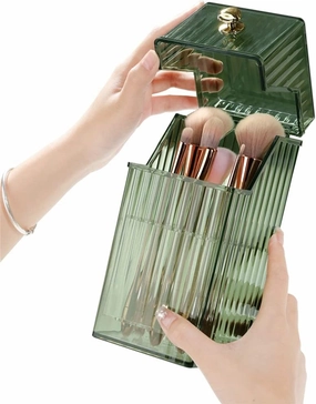 9-Hole Cosmetic Storage Box (Green) - Multifunctional Makeup Brush Holder for Eyeliner, Lipstick & Brushes, Desktop Organizer