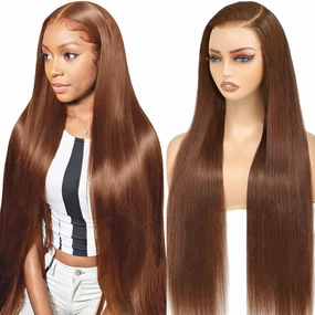 9X6 Ready to Wear Wigs Glueless Wigs human hair Pre Plucked Pre Cut,Straight Chocolate Brown Lace Front Human Hair Wig 250% Density HD Lace Front Wigs Human Hair For Black Women 24 Inch