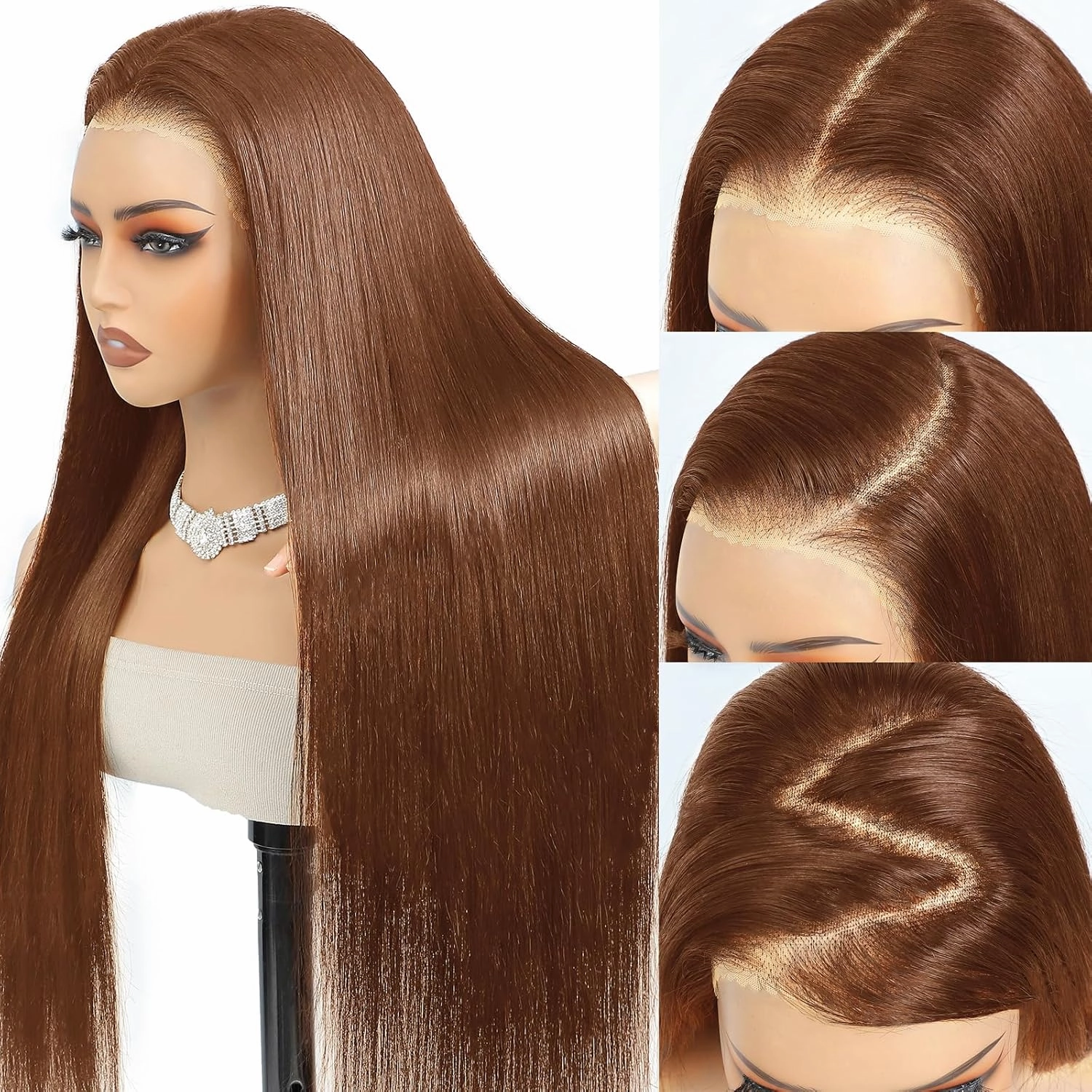 9X6 Ready to Wear Wigs Glueless Wigs human hair Pre Plucked Pre Cut,Straight Chocolate Brown Lace Front Human Hair Wig 250% Density HD Lace Front Wigs Human Hair For Black Women 24 Inch
