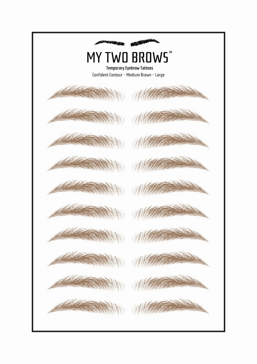 (10 pairs) Medium Brown Temporary Eyebrow Tattoo - Large Size - Waterproof & Smudgeproof - Confident Contour Style Eyebrow Stickers - Sheet Lasts up to 30 Days - Won't Work on Existing Brows