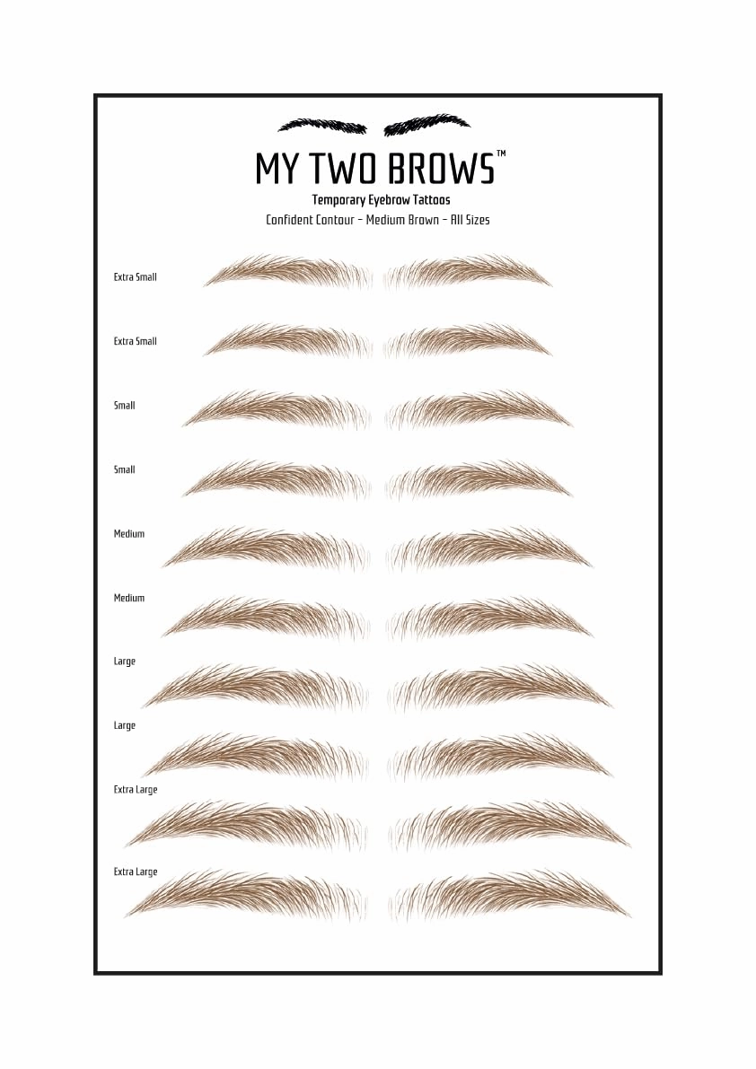 (10 pairs) Medium Brown Temporary Eyebrow Tattoo - Large Size - Waterproof & Smudgeproof - Confident Contour Style Eyebrow Stickers - Sheet Lasts up to 30 Days - Won't Work on Existing Brows
