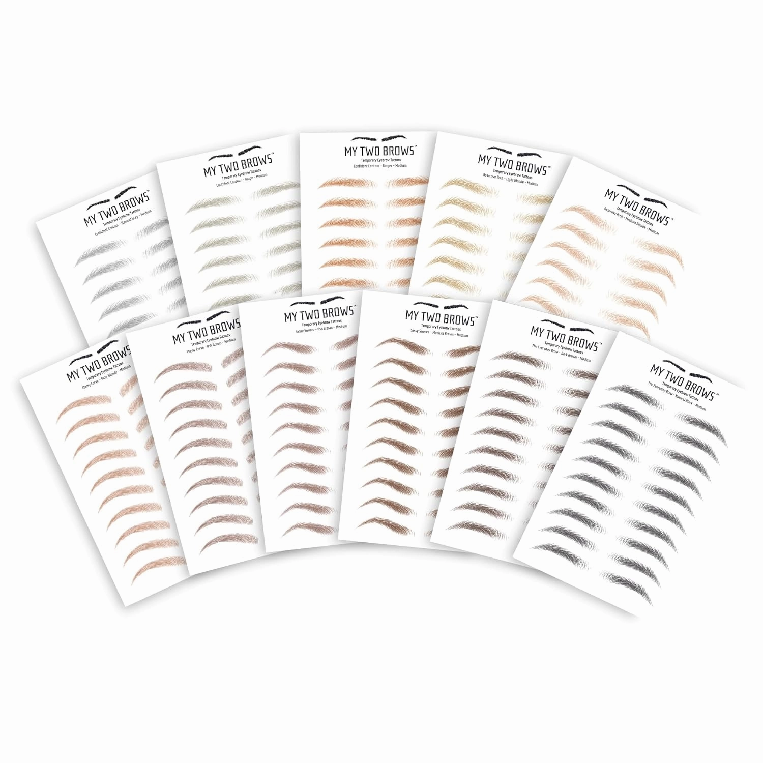(10 pairs) Medium Brown Temporary Eyebrow Tattoo - Large Size - Waterproof & Smudgeproof - Confident Contour Style Eyebrow Stickers - Sheet Lasts up to 30 Days - Won't Work on Existing Brows