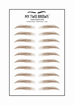 (10 pairs) Medium Brown Temporary Eyebrow Tattoo - Large Size - Waterproof & Smudgeproof - Confident Contour Style Eyebrow Stickers - Sheet Lasts up to 30 Days - Won't Work on Existing Brows