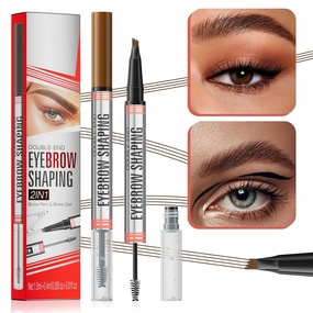 (2 Pieces) 2-in-1 Microblading Eyebrow Pen With 4-Fork-Tip   Sealing Brow Gel, Eyebrow Makeup Pen for Natural Hair-Like Brows, Waterproof Eyebrow Pencils, Last All-Day (Light brown Dark brown)