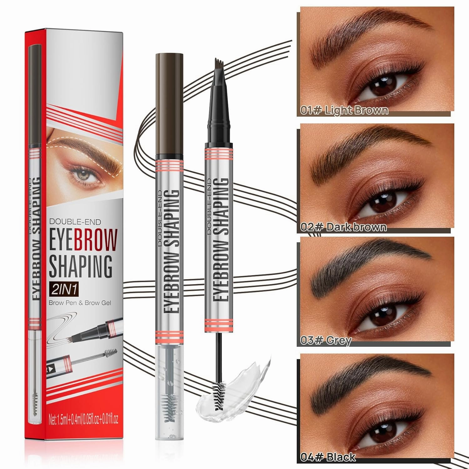 (2 Pieces) 2-in-1 Microblading Eyebrow Pen With 4-Fork-Tip   Sealing Brow Gel, Eyebrow Makeup Pen for Natural Hair-Like Brows, Waterproof Eyebrow Pencils, Last All-Day (Light brown Dark brown)