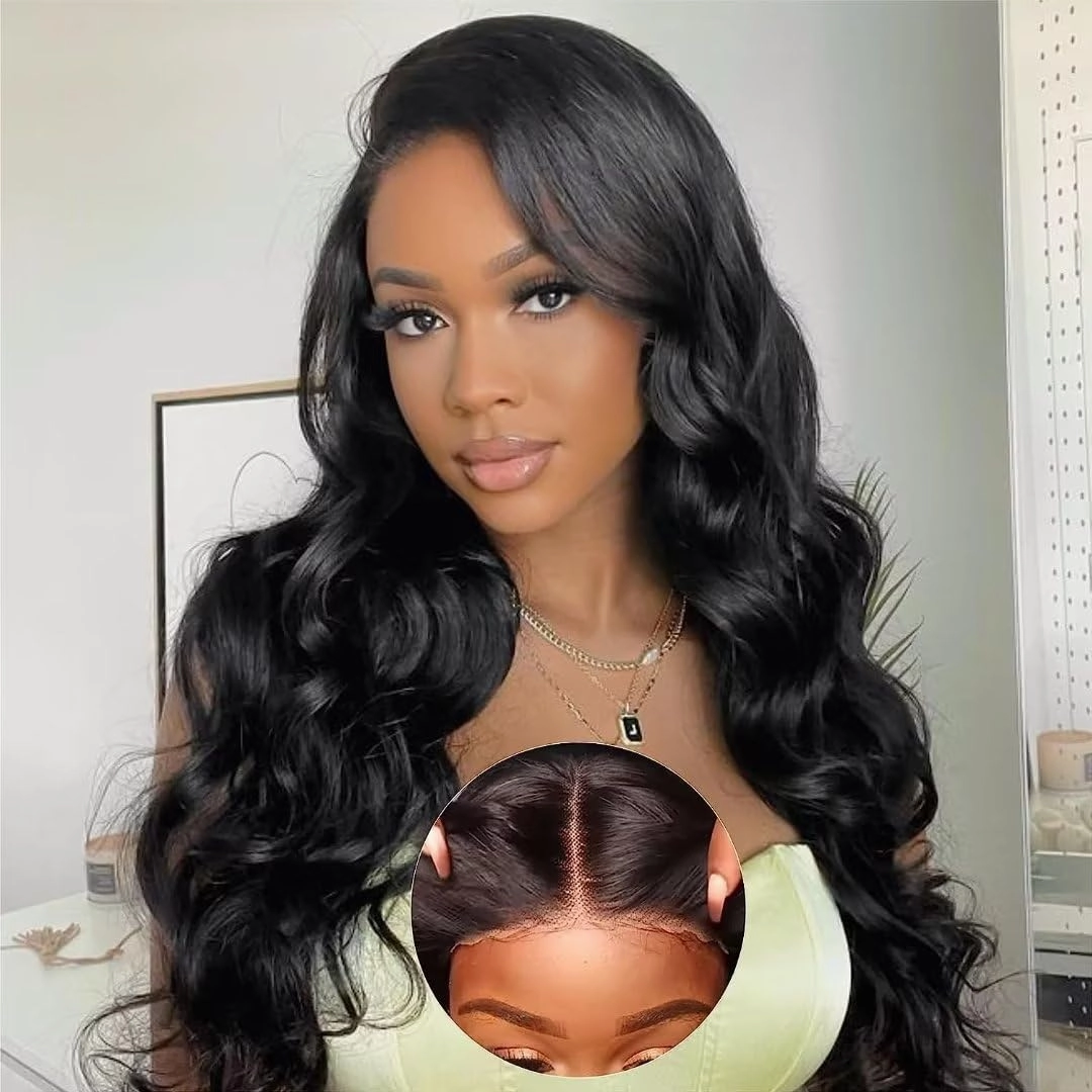 Aaliweya 5x5 Wear and Go Glueless Wig Pre Cut Lace Closure Wigs for Women 5x5 Hd Lace Closure Wigs Human Hair Pre Plucked Body Wave Closure Wig 180% Density Natural Black 22inch