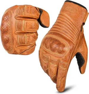 aasportx Mens Leather Motorcycle Gloves, Touchscreen, Brown for Men and Women