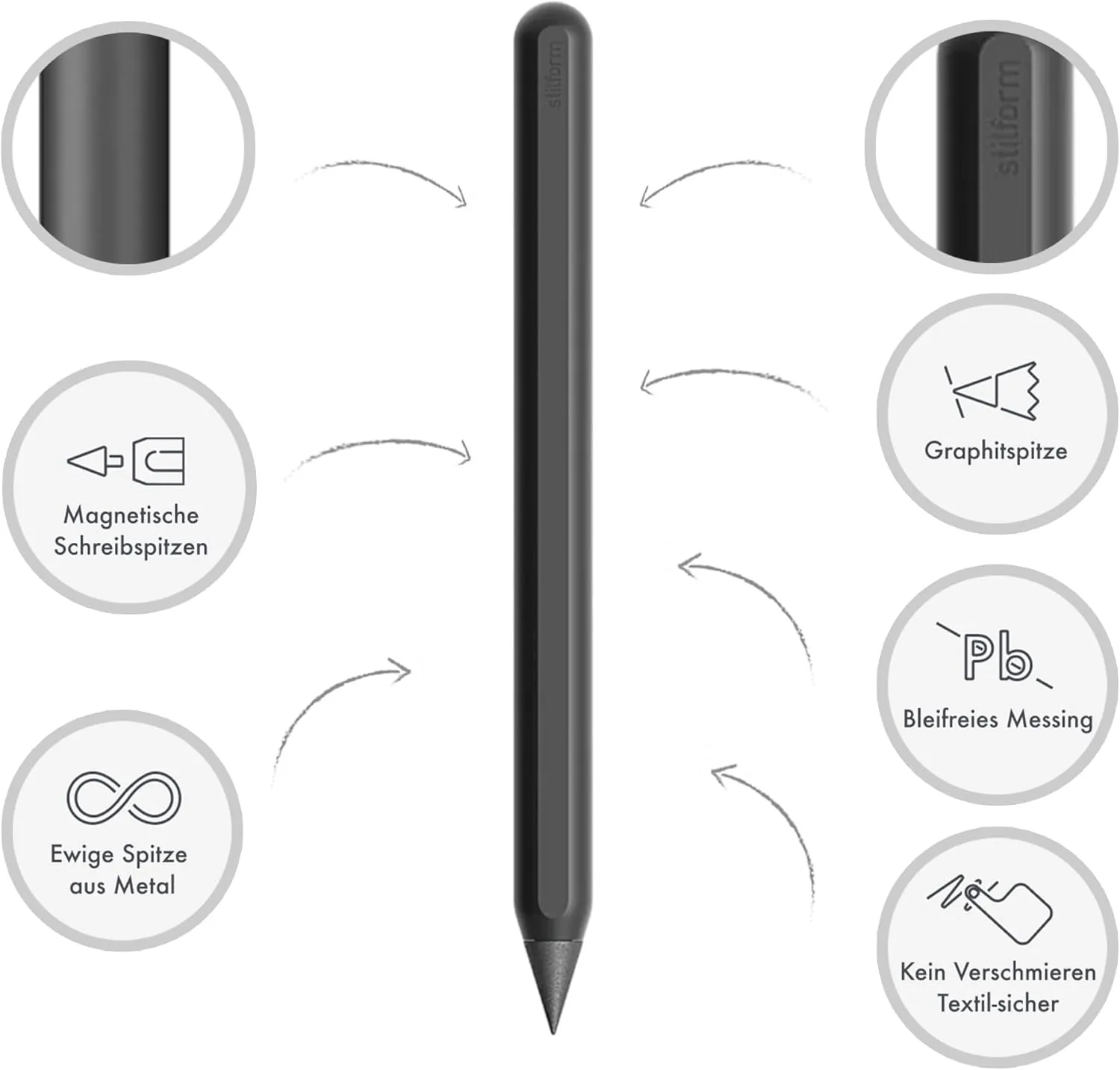 AEON Pure Pencil - Precision Milled Aluminum with Switchable Magnetic Tips and Anit-Roll Chamfers - Award Winning Design (Wrap Black)