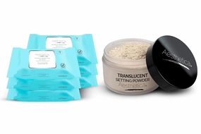 Aesthetica Makeup Removing Wipes, 6 Pack Bulk and Aesthetica Translucent Loose Setting Powder