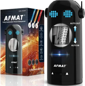 AFMAT Electric Robot Pencil Sharpener for Colored Pencils 7-11.5mm, Auto In & Out, Fully Automatic Rechargeable Hands-Free for Home & Classroom, Black