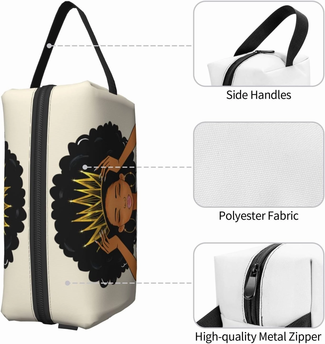 African Queen Art Cosmetic Bag - Travel Makeup Pouch with Zipper, Stylish Toiletry Organizer for Women