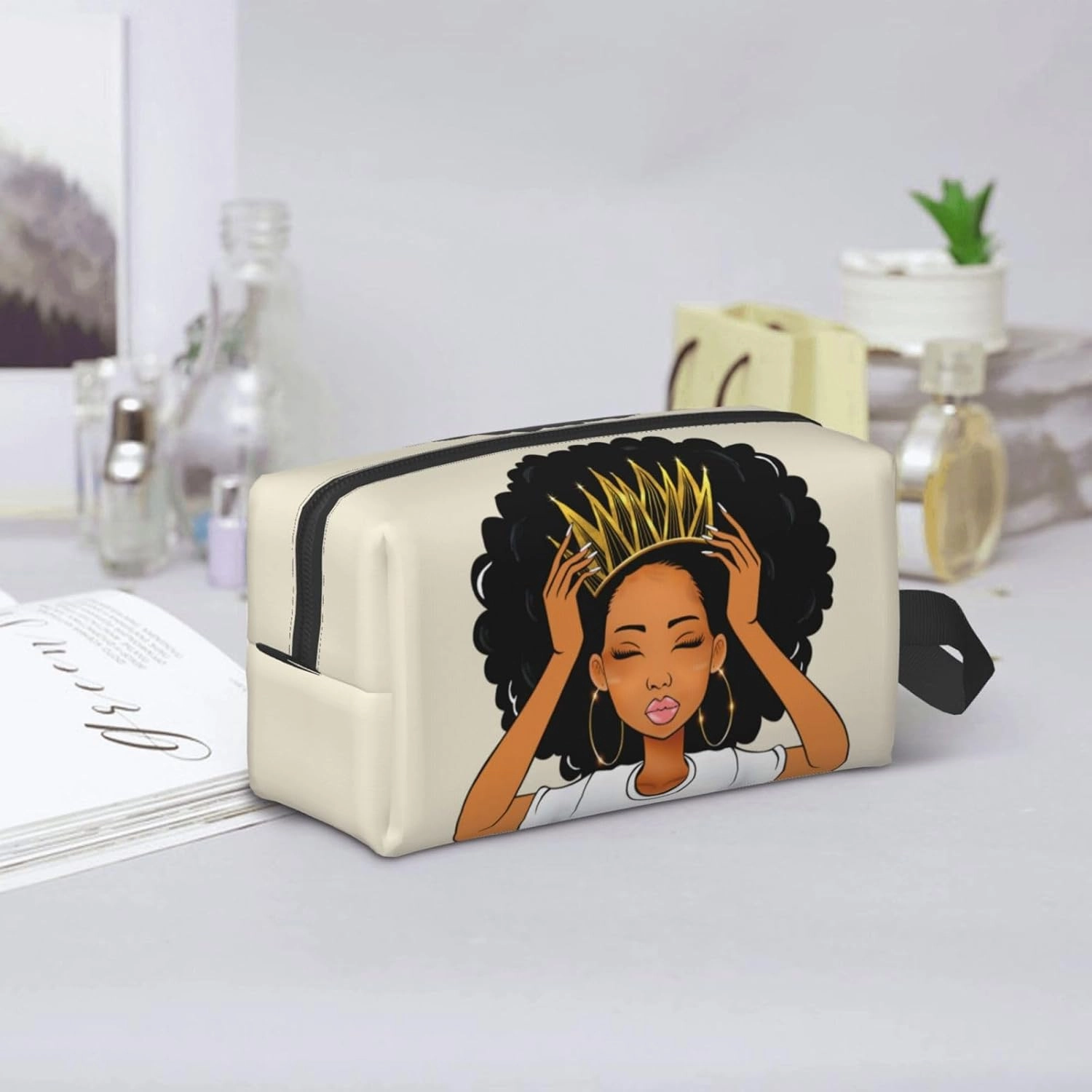African Queen Art Cosmetic Bag - Travel Makeup Pouch with Zipper, Stylish Toiletry Organizer for Women