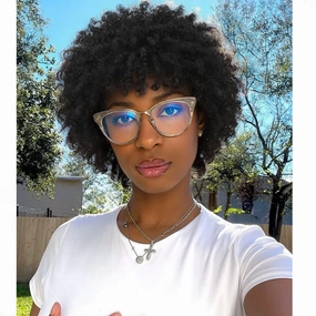 Afro Kinky Curly Wig With Bangs Short Curly Afro Wigs for Black Women 10 Inches Natural Black Synthetic Curly Wigs