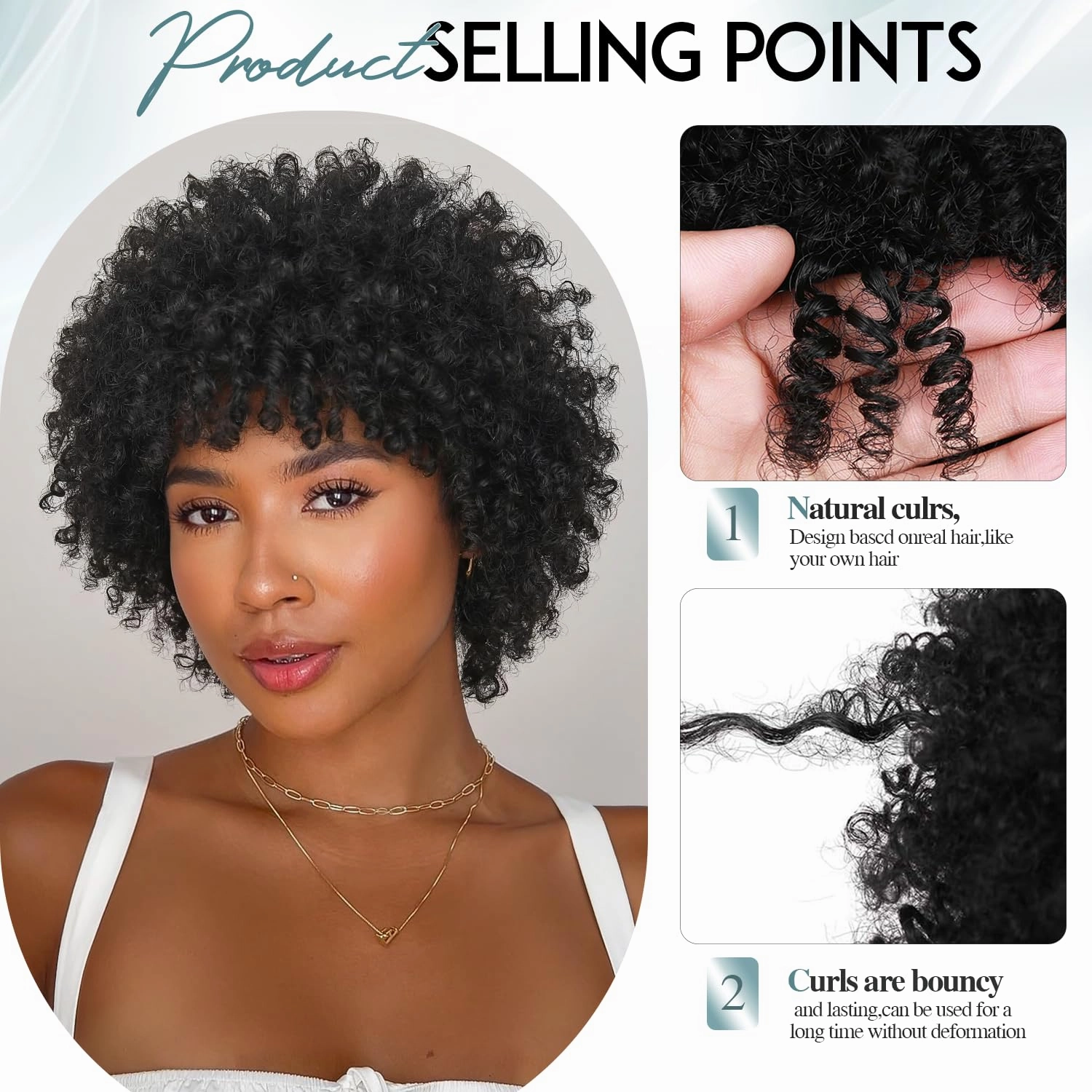 Afro Kinky Curly Wig With Bangs Short Curly Afro Wigs for Black Women 10 Inches Natural Black Synthetic Curly Wigs