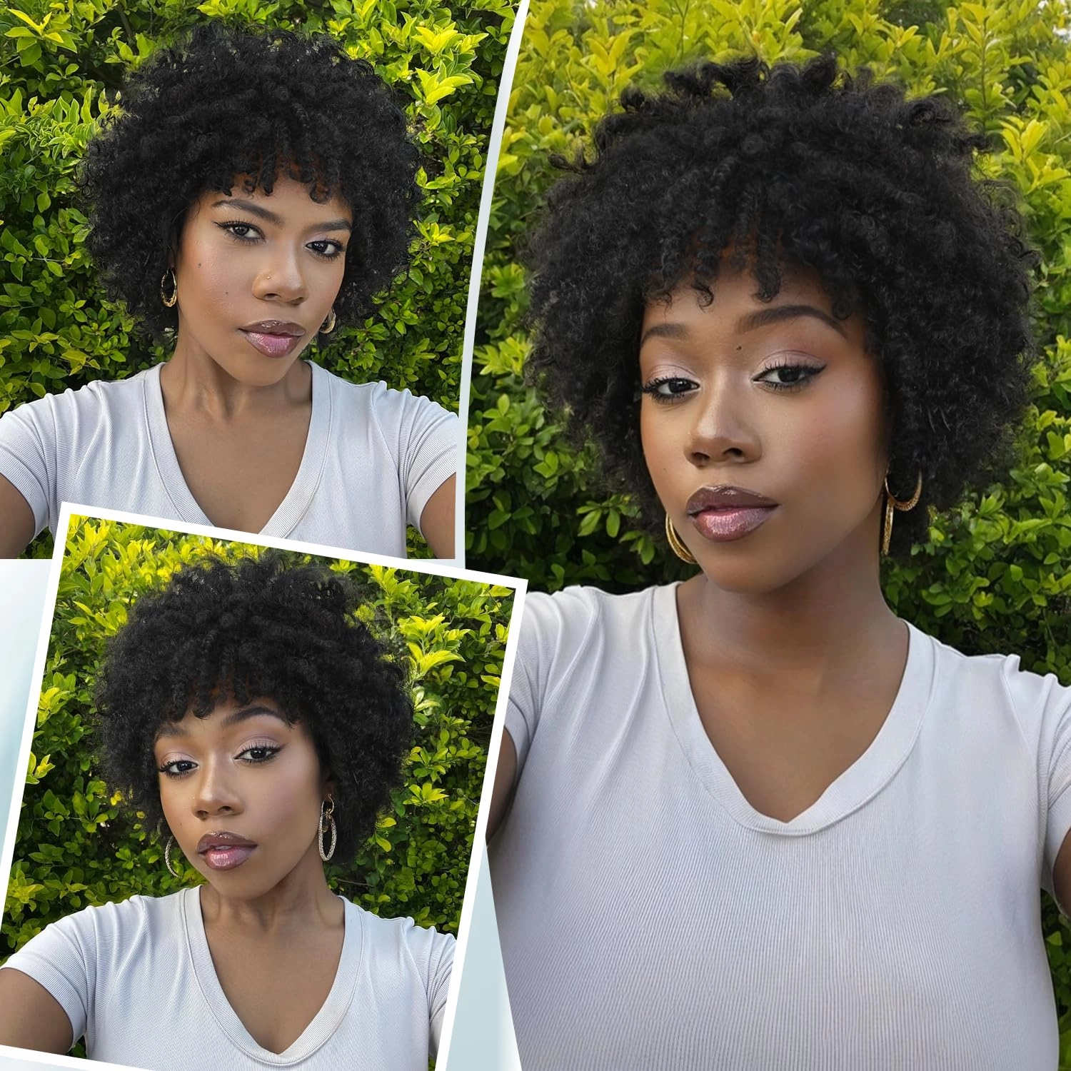 Afro Kinky Curly Wig With Bangs Short Curly Afro Wigs for Black Women 10 Inches Natural Black Synthetic Curly Wigs