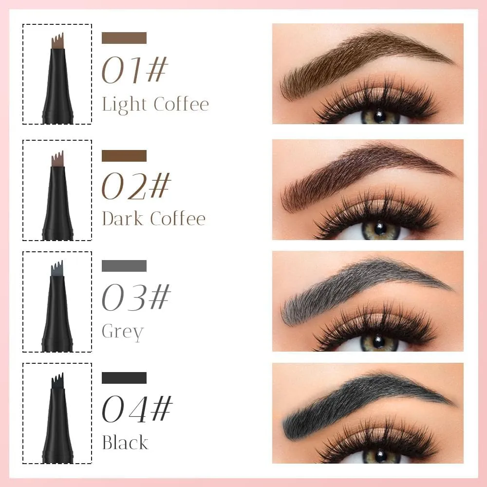 AIIONP 2024 New Eyebrow Microblading Pen, 3D Waterproof Microblading Eyebrow Pencil Contouring Pen, 4-Tipped Precise Brow Pen, Natural Long-Lasting Fine Stroke Magic Eyebrow Pencil (Light Brown)