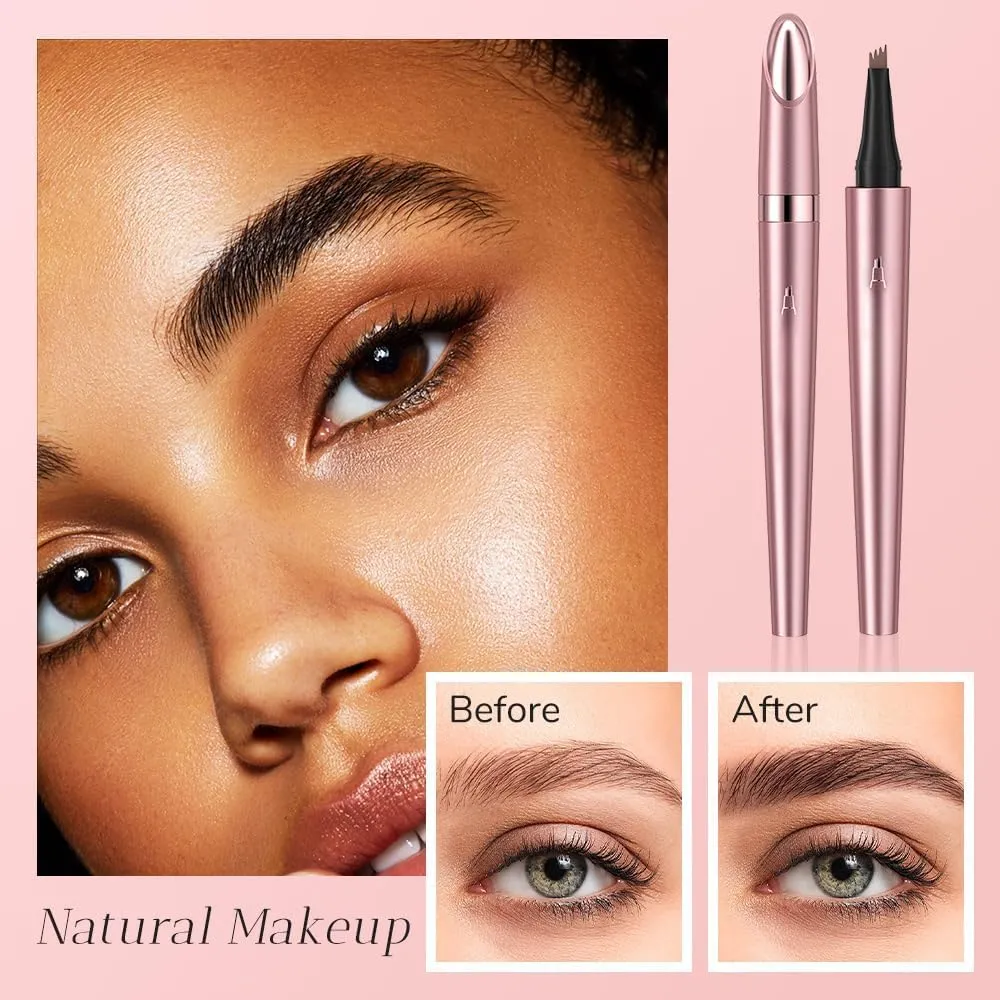 AIIONP 2024 New Eyebrow Microblading Pen, 3D Waterproof Microblading Eyebrow Pencil Contouring Pen, 4-Tipped Precise Brow Pen, Natural Long-Lasting Fine Stroke Magic Eyebrow Pencil (Light Brown)