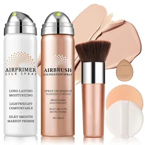 Air Brush Makeup Foundation and Makeup Primer for Face,Hydrates and Moisturizes,Buildable Coverage with Anti-aging Formula for Smooth Radiant Skin (01 Natural)