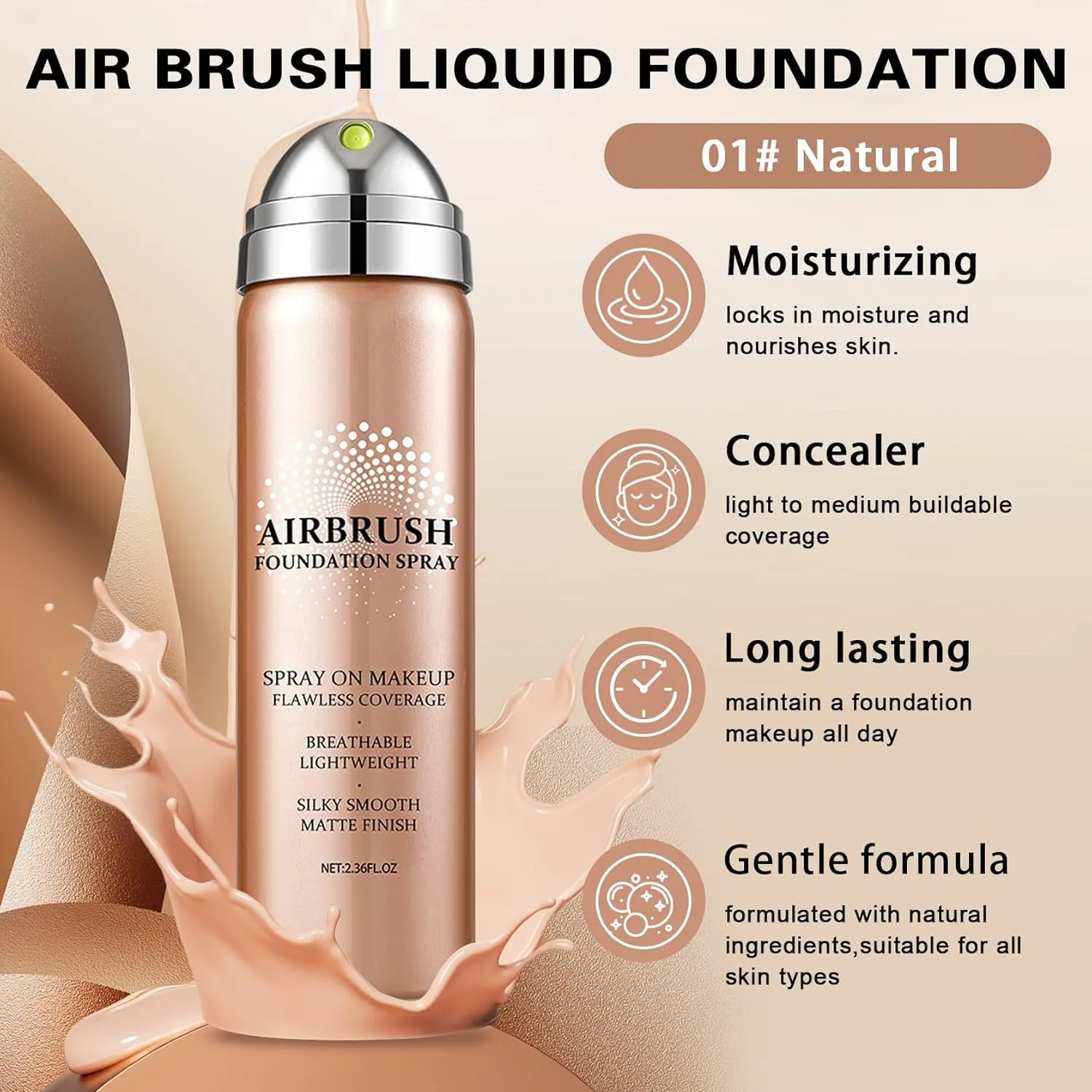 Air Brush Makeup Foundation and Makeup Primer for Face,Hydrates and Moisturizes,Buildable Coverage with Anti-aging Formula for Smooth Radiant Skin (01 Natural)