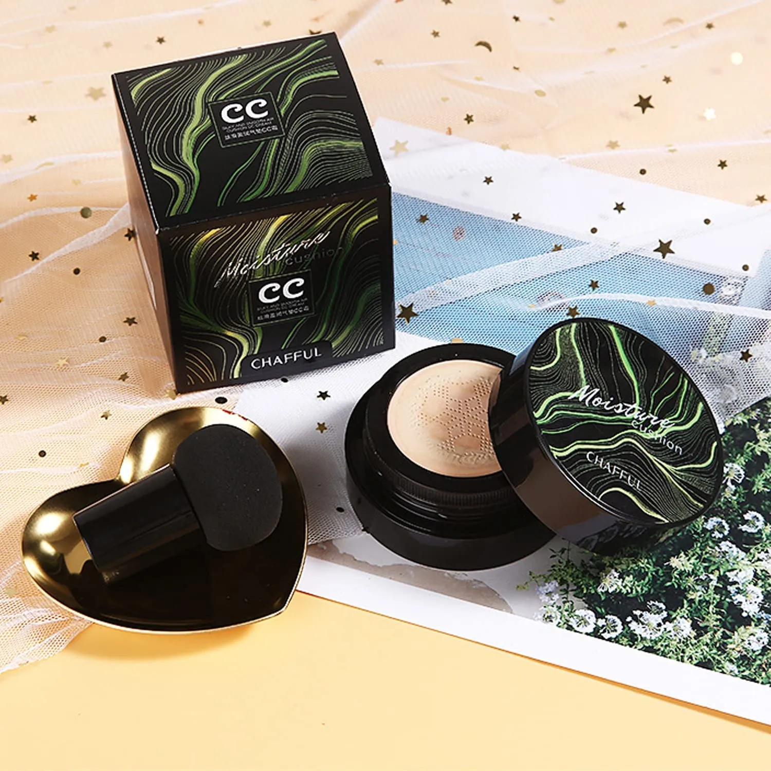 Air Cushion CC Cream Natural Foundation,PHOERA CC  Cream Color Correcting Anti Aging Hydrating Serum &SPF 25 ,PHOERA Face Primer, Kabuki Brush Foundation Brush Makeup Sponge(#02Natural CC  120 Nude)