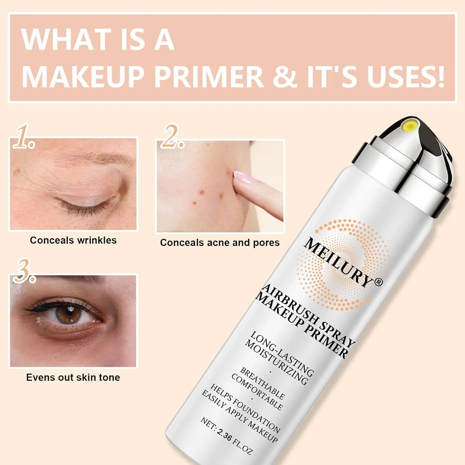 AirBrush Foundation Spray Set, Spray Foundation Makeup and Hydrating Face Air Primer Kit, Longwear Waterproof Liquid Matte Foundation Mist for Flawless Look (02 Beige)