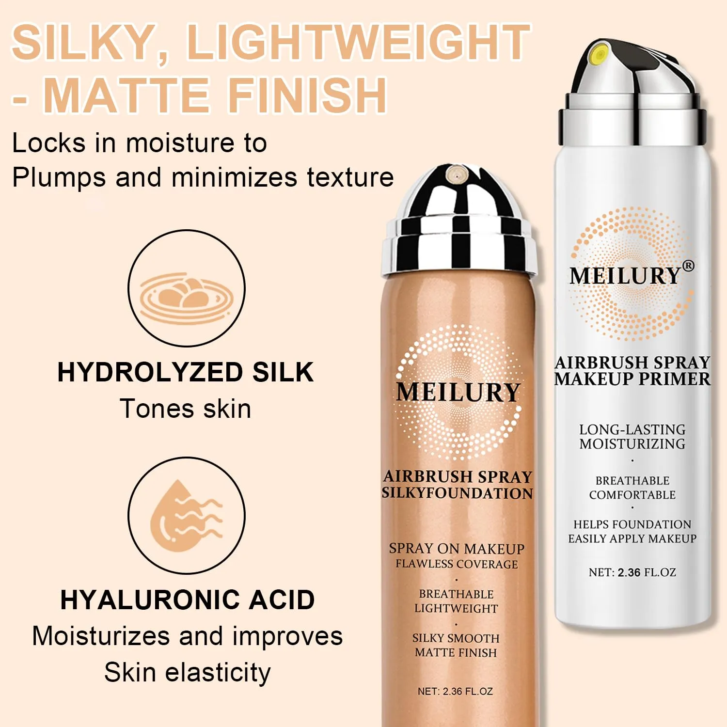 AirBrush Foundation Spray Set, Spray Foundation Makeup and Hydrating Face Air Primer Kit, Longwear Waterproof Liquid Matte Foundation Mist for Flawless Look (02 Beige)
