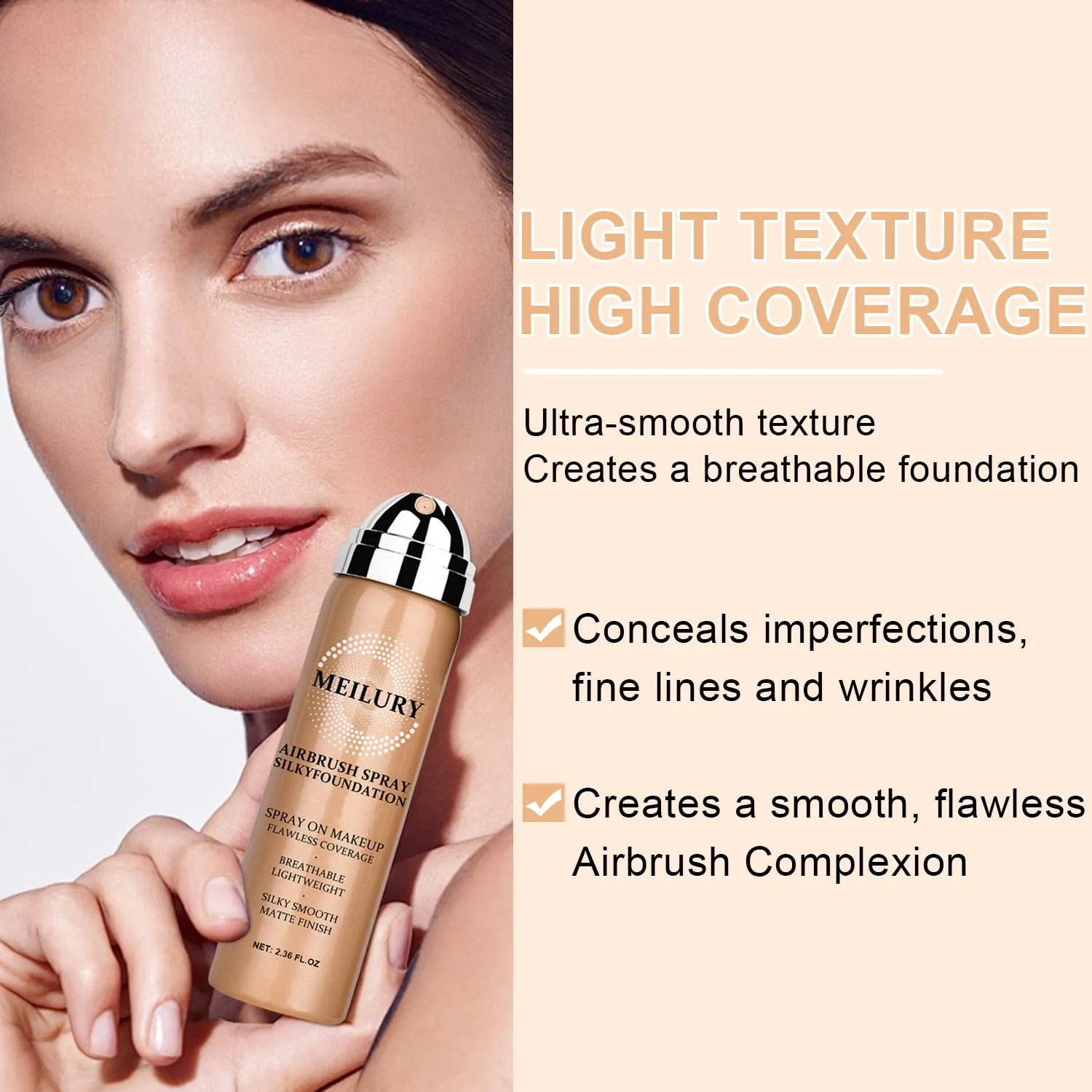 AirBrush Foundation Spray Set, Spray Foundation Makeup and Hydrating Face Air Primer Kit, Longwear Waterproof Liquid Matte Foundation Mist for Flawless Look (02 Beige)