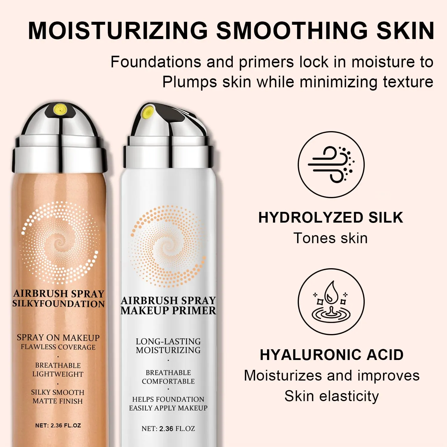 AirBrush Foundation Spray With Airbrush Primer, Silky Mist Foundation Spray Makeup, Full Coverage Foundation for Smooth Radiant, Formula Breathable Lightweight Hydrating (02 Beige)