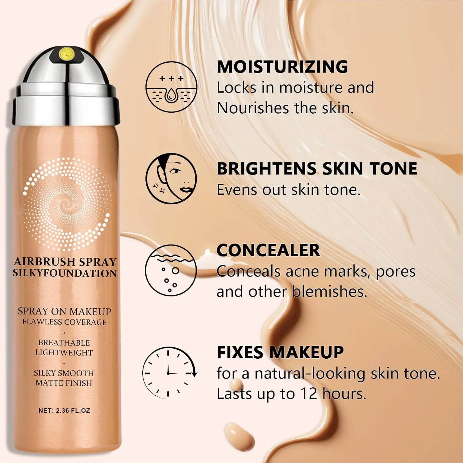 AirBrush Foundation Spray With Airbrush Primer, Silky Mist Foundation Spray Makeup, Full Coverage Foundation for Smooth Radiant, Formula Breathable Lightweight Hydrating (02 Beige)