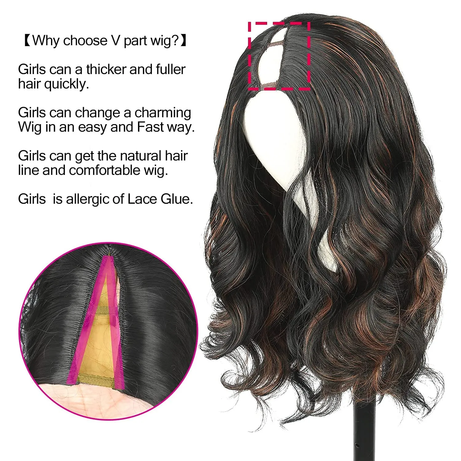 Aisaide Body Wave V-Part Wig - Highlight Ombre Brown, Wavy, Glueless, No Leave Out, Upgrade V-Part, Honey Blonde, No Sew In, No Glue, 26" Wig