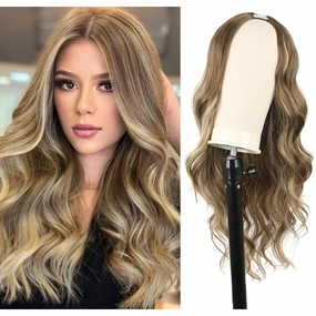 Aisaide Body Wave V Part Wigs for Black Women Highlight Brown Mixed Blonde V Shape Wig Body Wave Upgrade U Part Wigs Half Wigs for Black Women Beginner Friendly Wig Synthetic V Part Wig 24 Inch