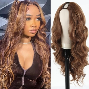 Aisaide V Part Body Wave Wig for Women Ombre Highlight Honey Blonde Long Body Wavy Glueless No Leave Out Upgrade Vpart Ombre Wig Brown Blonde V Part Hair For Black Women No Sew No Glue Wig