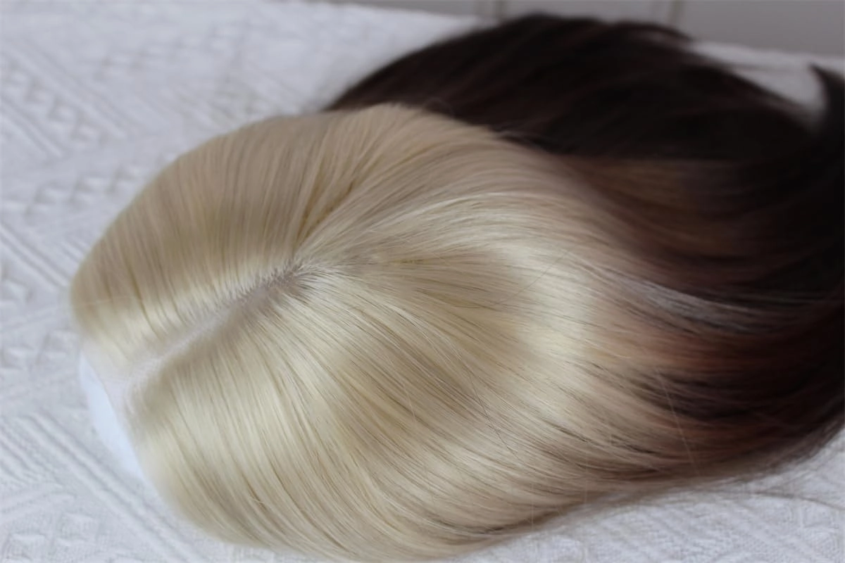 Aisom Wear And Go Glueless Wig Straight Lace Front Wigs for Women Glueless Ombre Blonde 613#Brown Color Bob 6x5 LaceWig Pre Plucked Transparent Lace 14” Synthetic Wig