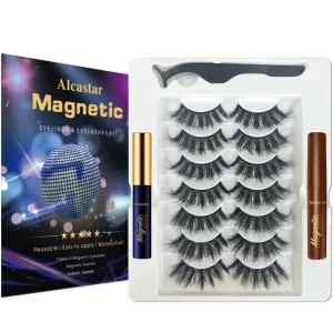 Alcastar Magnetic Eyelashes and Eyeliner Kit,Magnetic Lashes Natural Looking with Eyeliner,Eyelash With Applicator,Waterproof, Long Lasting,Cruelty Free.（1 black 1brown)