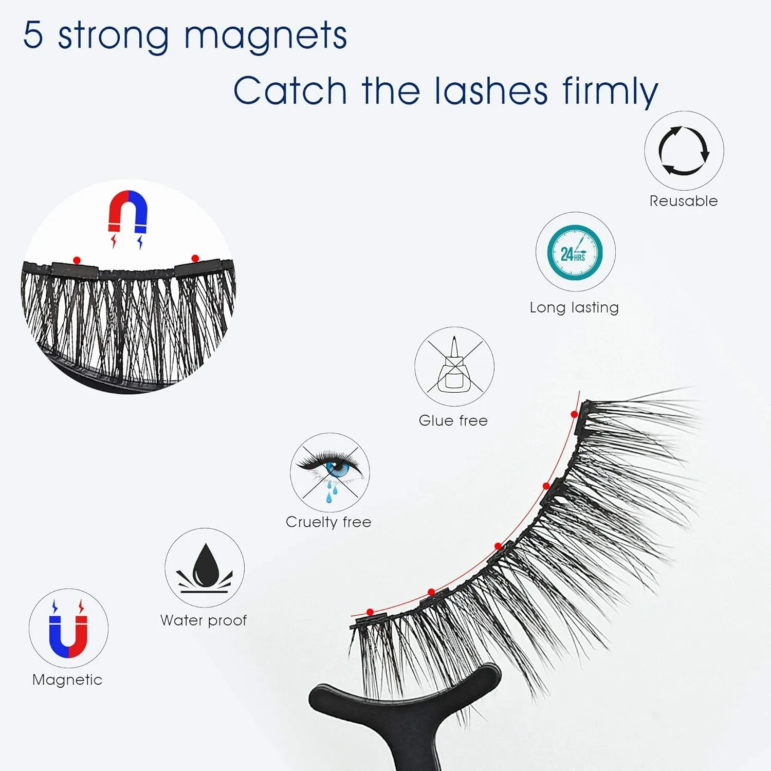Alcastar Magnetic Eyelashes with Eyeliner Kit, Synthetic Fiber, Natural Look, Waterproof, No Glue Required (BT-1022)