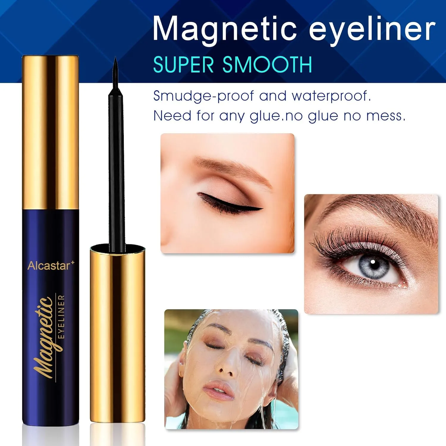 Alcastar Magnetic Eyelashes with Eyeliner Kit, Synthetic Fiber, Natural Look, Waterproof, No Glue Required (BT-1022)