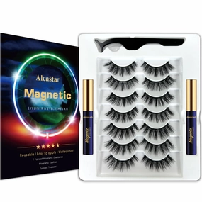 Alcastar Magnetic Eyelashes and Eyeliner Kit,Magnetic Eyelash With Applicator,Reusable False Eyelashes Easy to Wear, No Glue Needed, Sweatproof (cat eye7-2-010)