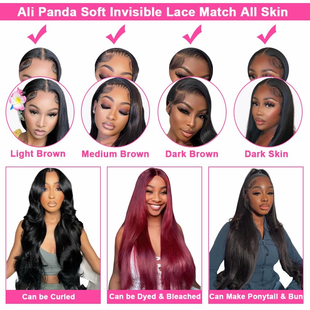 ALI PANDA 210% Density 260g 13x6 Lace Front Wigs Human Hair Wigs Straight HD Lace Front Wigs Pre Plucked Natural Color Glueless Wig 100% Human Hair Lace Front Wigs for Women 32 Inch